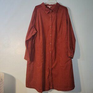 NWOT Rust Red Cordoroy Shirt Dress Size 30/32